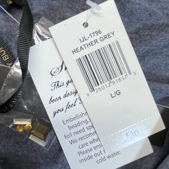 I JEANS BY BUFFALO GREY EMBELISHED SHORT SLEEVE TSHIRT NWT SZ L - Picture 6 of 6